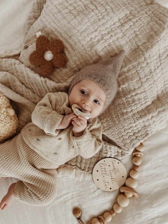 Speendoekje daisy - brown met flower lint rood