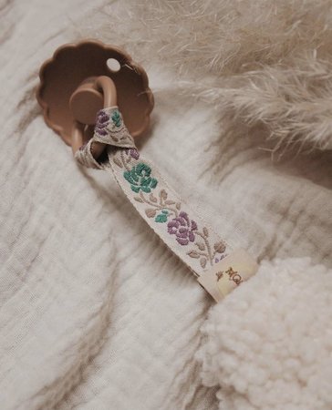 Speendoekje daisy - ecru met flower lint blauw