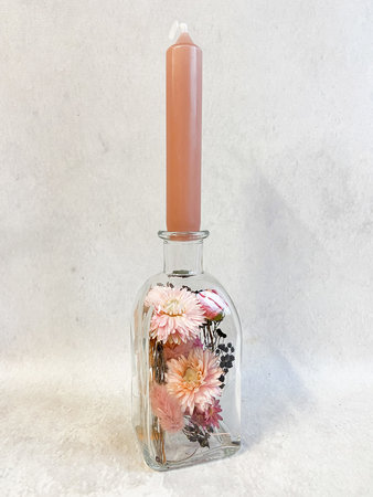 Glazen fles, div. kleuropties met kaars