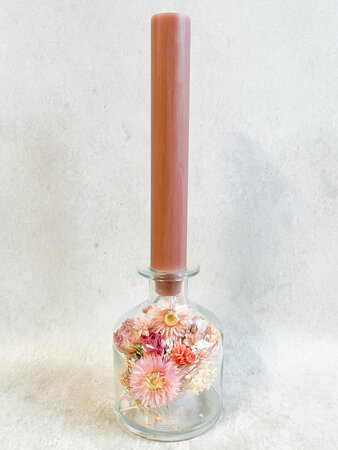 Glazen fles, div. kleuropties met kaars