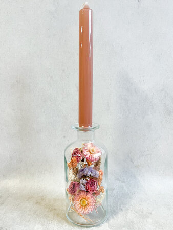 Glazen fles, div. kleuropties met kaars